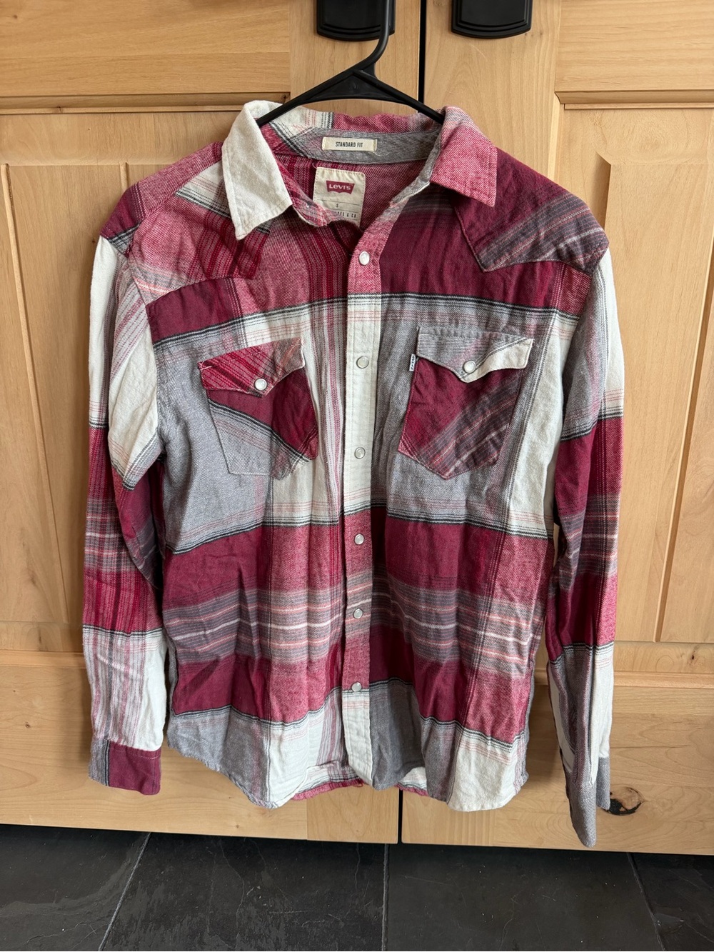 Levi's Men's Burgundy and White Plaid Button-Down Shirt